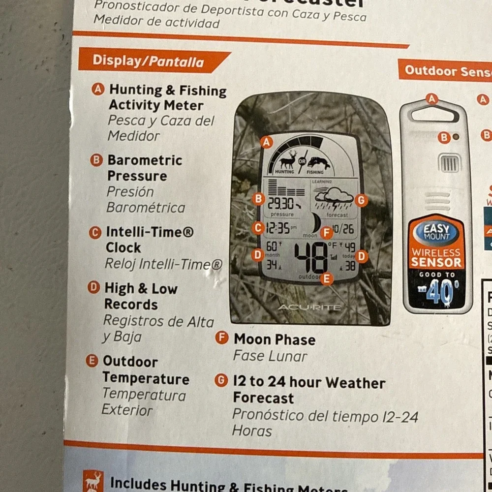Acurite SPORTSMAN FORECASTER WEATHER STATION - KNOW WHEN TO HUNT & FISH! - NEW